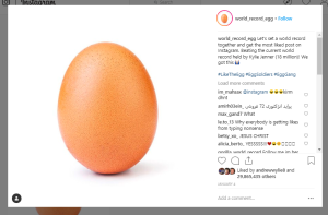 An Instagram image of a brown egg on a white background that holds the world record for most Instagram likes
